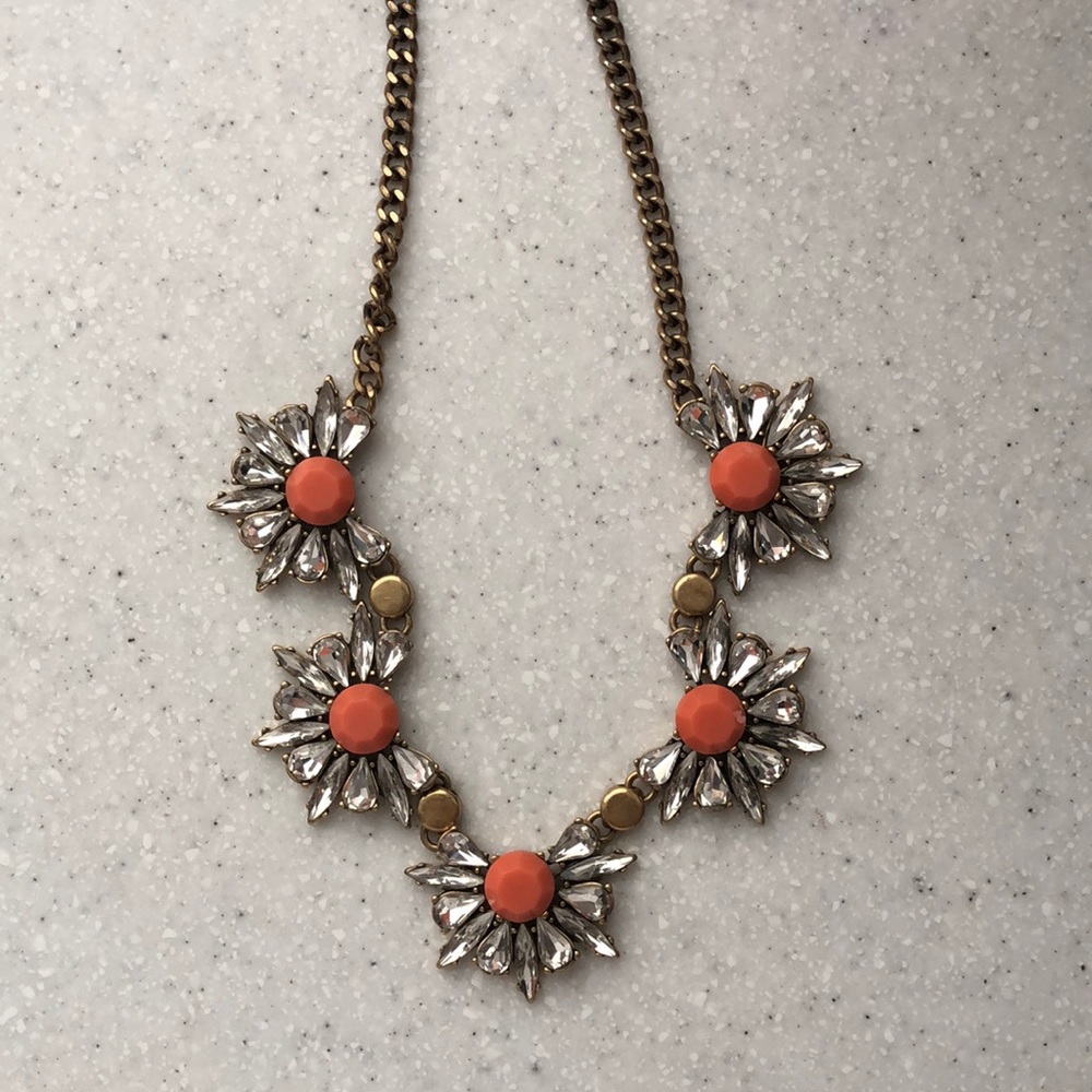 J. Crew Flower Statement Necklace silver & orange